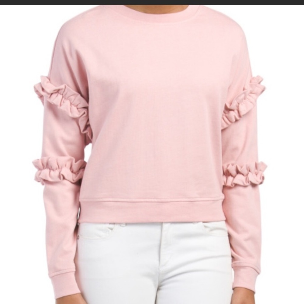 For The Republic NWT pink ruffled crop sweater